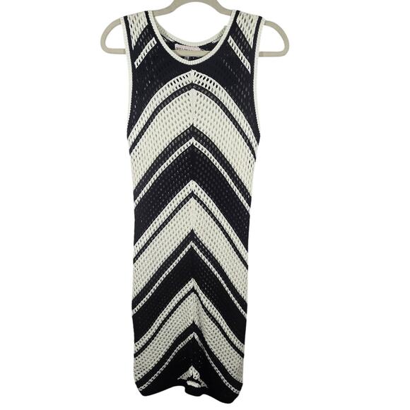 MY Willow & Wind Black Ivory Crochet Knit Dress NWT Sze L Coastal Beach Vacation - Picture 1 of 9